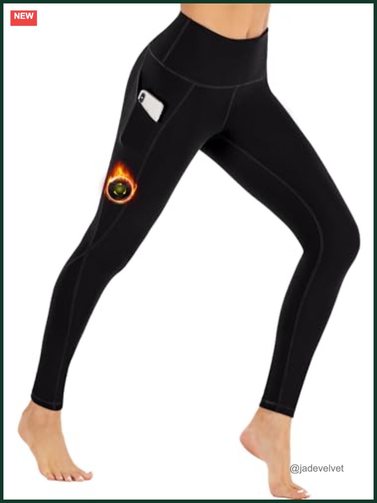 Fleece Lined Leggings With Pockets High Waisted Thermal Winter Tights